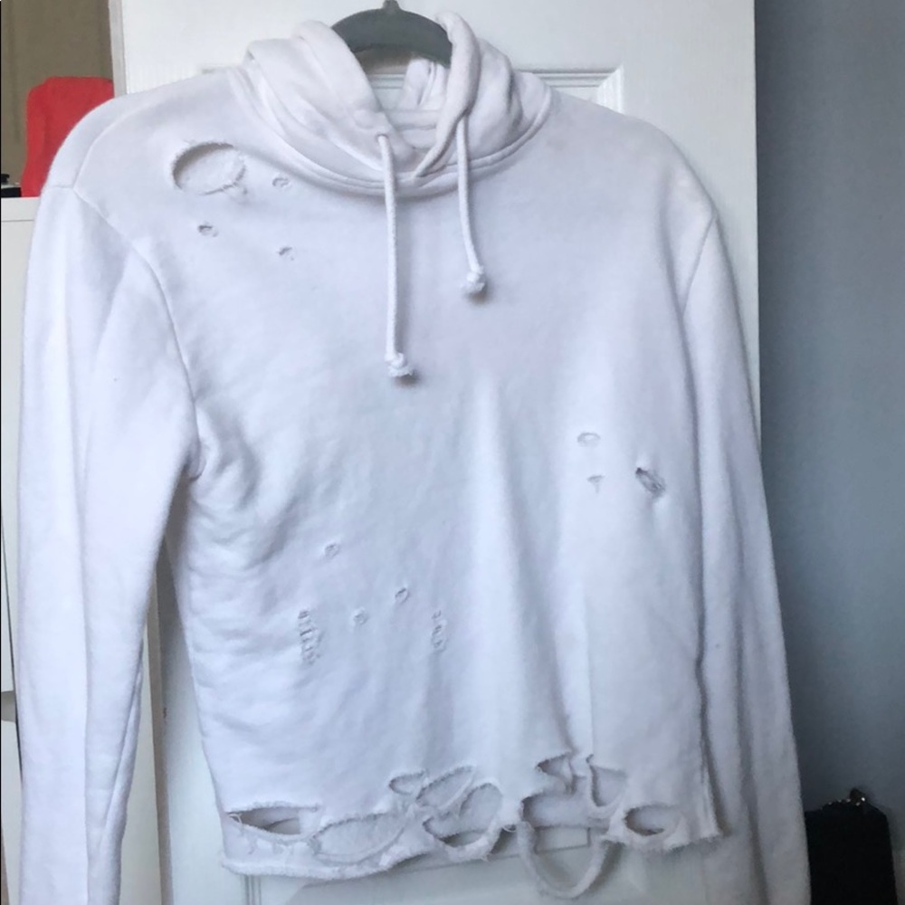 TOPSHOP DOSTRESSED WHITE HOODIE